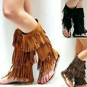 Brand New Black Fringe Sandals